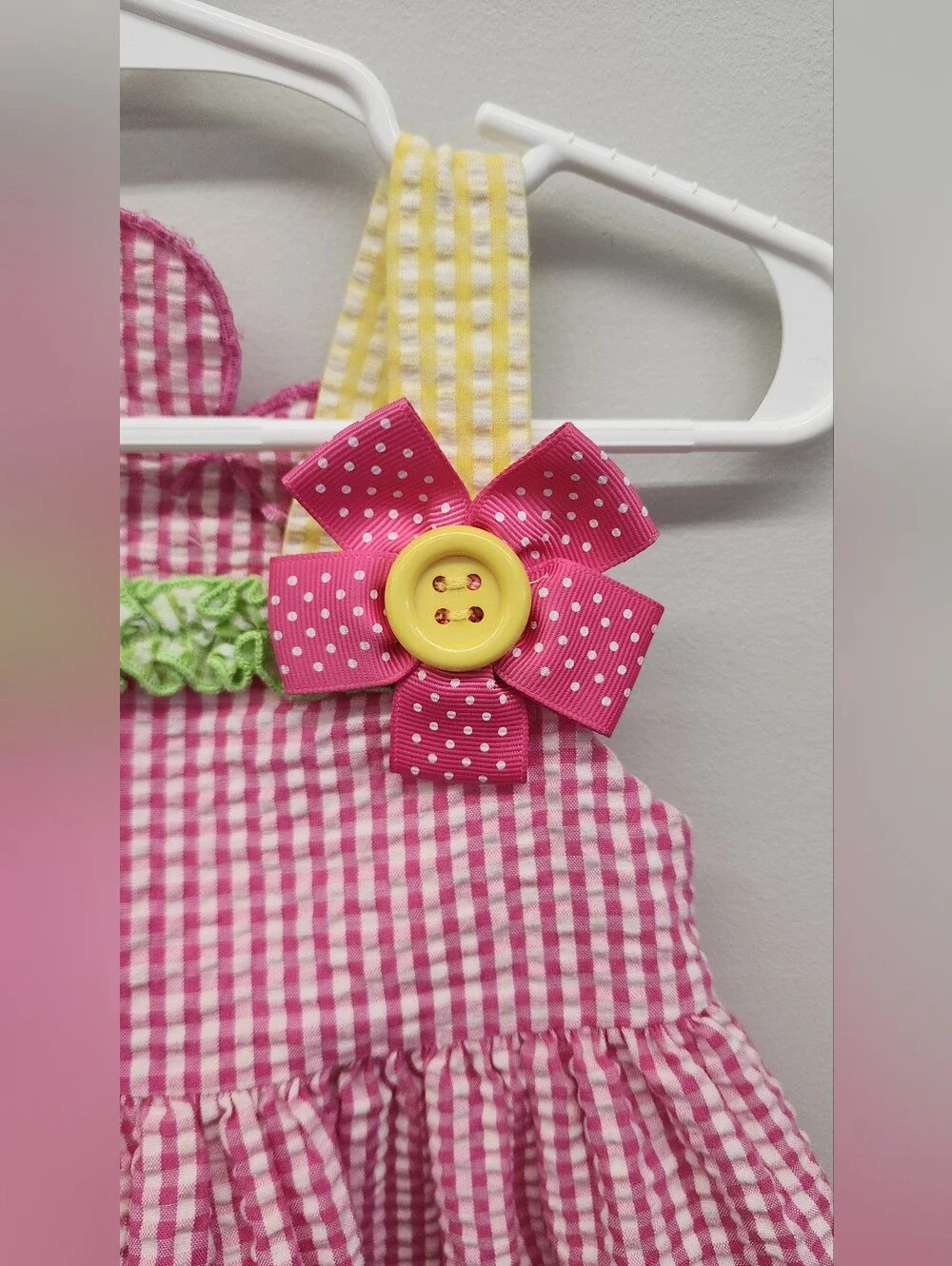 Bonnie Baby 12M Pink Yellow Gingham Seersucker Flower Sundress